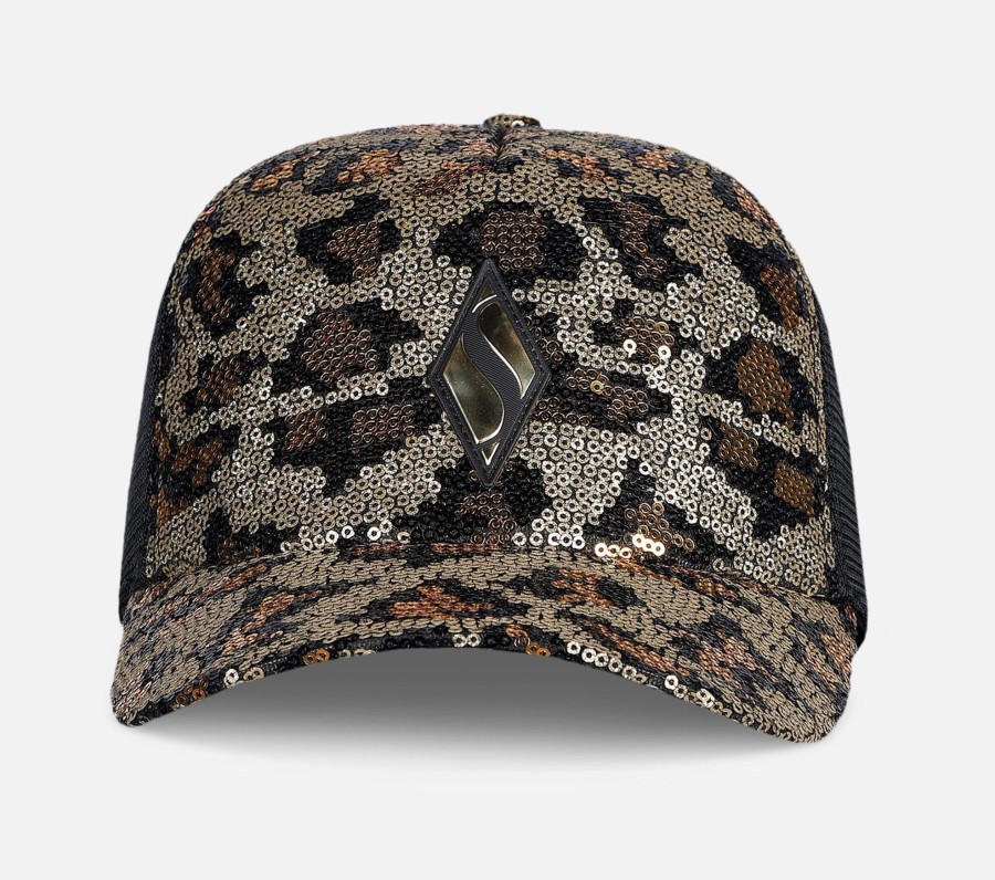 Naiset SKECHERS Hatut & Hanskat | Skech-Shine Cheetah Adjustable Trucker Hat